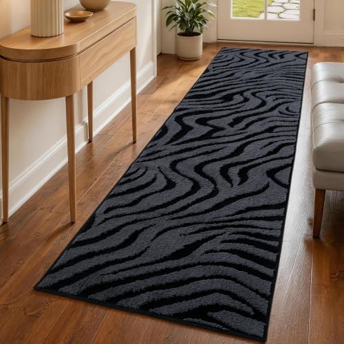 YIHOUSE Zebra Hallway Runner Rugs 2x8: Grey Washable Bathroom Rug by YIHOUSE