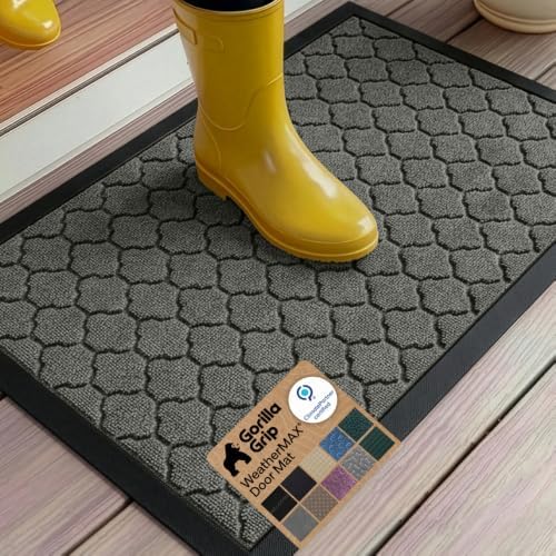 GORILLA GRIP WeatherMAX Door Mat, Indoor Outdoor, 35x23, Gray Quatrefoil by GorillaGrip
