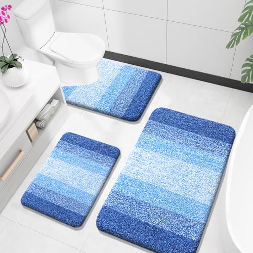 OLANLY Microfiber Bathroom Rugs Sets 3 Piece, Bath Mats, Light Royal Blue by OLANLY