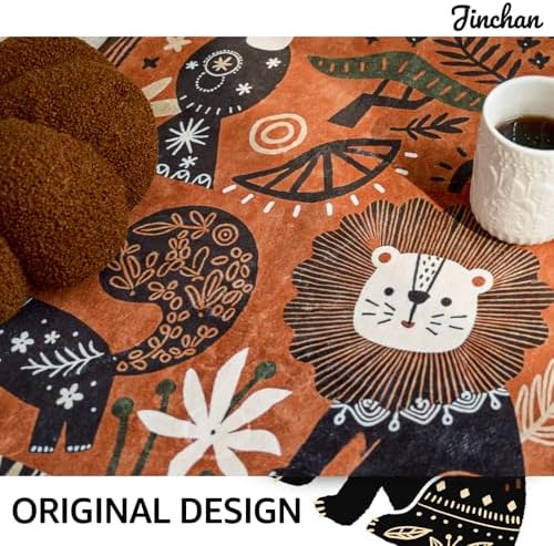 jinchan 5ft Cute Round Rug Kids Washable Fun Rug Terracotta Boho Jungle Mat - Image 5