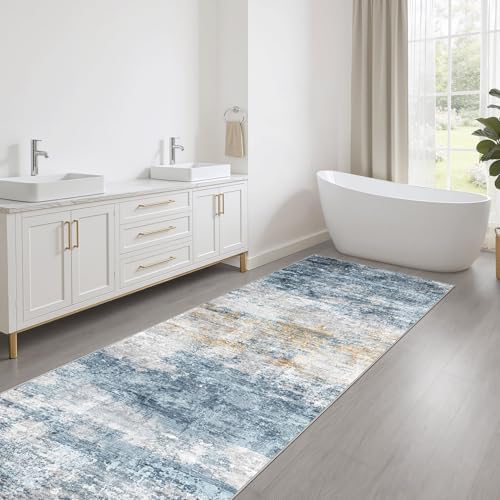 LOONGRUG Runner Rug 3x10 Machine Washable Non-Slip Neutral Rug Blue Gold - Image 4