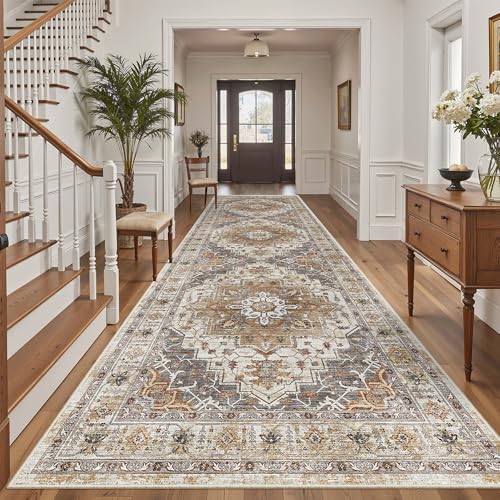 Madane 4x12 Wide Hallway Runner Rug Washable for Living Room, Turmeric/Grey - Image 3