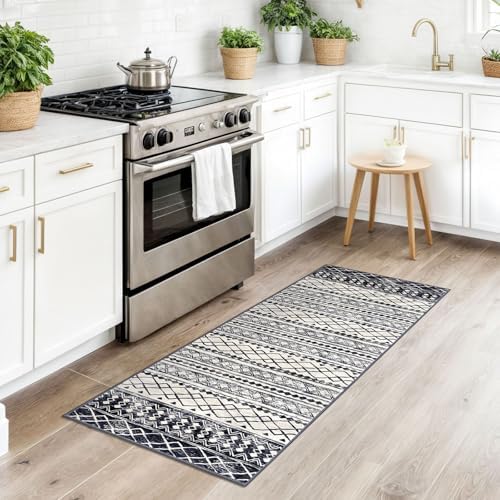 KUTA Moroccan Washable Runner Rugs 2x5 Vintage Boho Black Navy Blue - Image 2