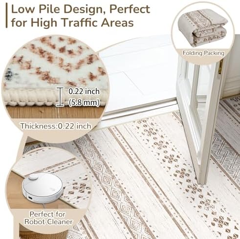 2x8 Washable Area Rugs for Living Room Boho Runner Rug Cream/Brown/Pink - Image 4