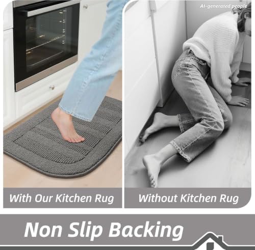 BEQHAUSE 30x18 Inch Kitchen Rugs Non Slip Washable Kitchen Sink Rug, Grey - Image 6
