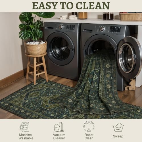 Tangsoo Oriental 3x5 Washable Area Rugs, Green Non Slip Accent Rug - Image 3