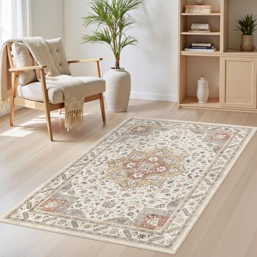 cotiled 3x5 Area Rug for Living Room, Washable, Traditional, Golden Taupe by COTILED