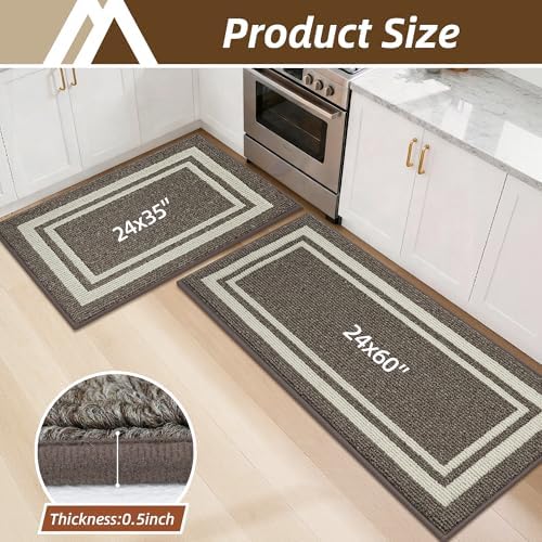 COSY HOMEER Kitchen Rugs Sets of 2 Non-Slip Washable,24"x35"+24"x60" - Image 2