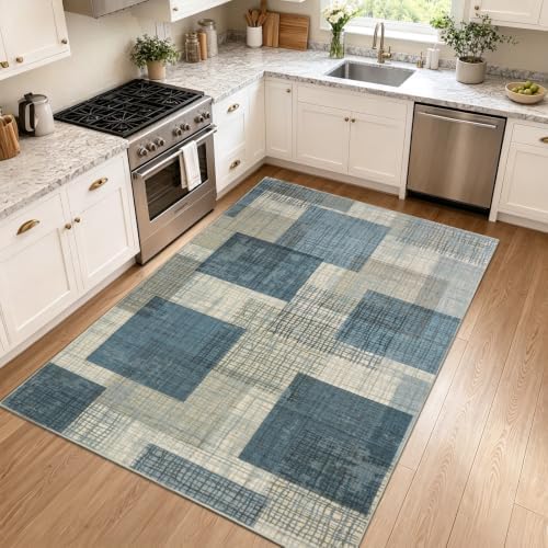 Washable 4x6 Entryway Rug, Area Rugs for Bedroom Kitchen, Blue - Image 2