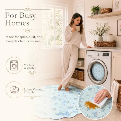 Wonnitar 5x7 Blue Rug for Bedroom, Washable Boho Bow Floral Rug for Dorm - Image 3