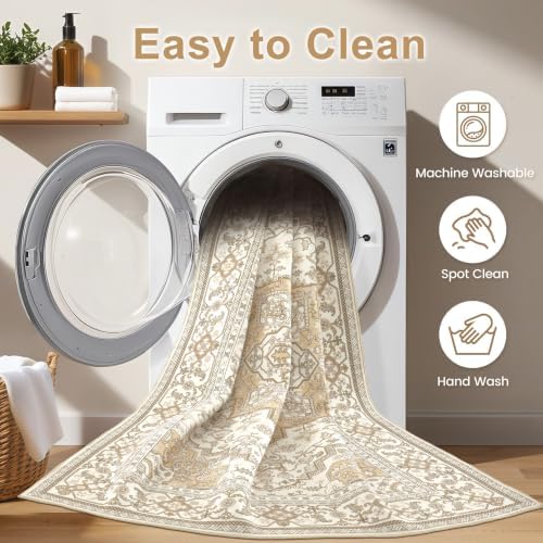 EIEIHOUSE Washable 7x9 Area Rugs for Living Room Cream/Apricot - Image 4