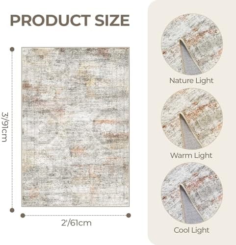2x3 Rug Non Slip, Small Washable Entryway Rug,Grey - Image 2