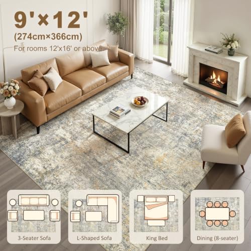 kakania Washable 9x12 Area Rug for Living Room: Abstract Modern Home Decor - Image 2