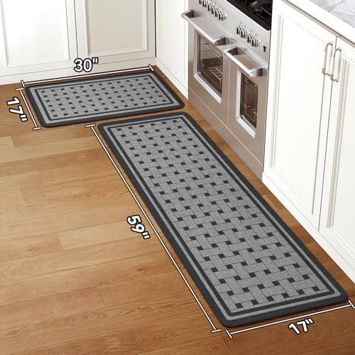 Kitchen Rugs Set of 2, Kitchen Mats for Floor,17x30+17x59 Grey - Image 2