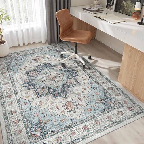 Madane 5x7 Area Rugs for Living Room, Non-Slip Washable Rug, Blue - Image 4