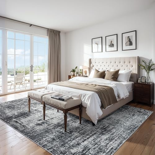 PLHXFR Area Rug Living Room: 4x6 Abstract Washable Carpet Dark Black - Image 2