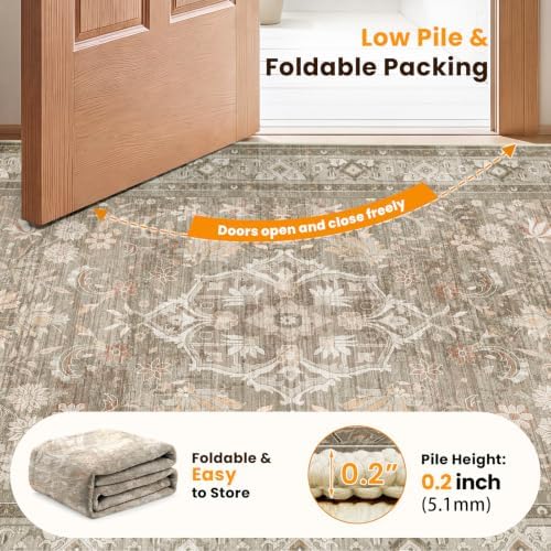 SameBed 8x10 Area Rug Living Room, Vintage Washable Carpet Vintage Brown - Image 6