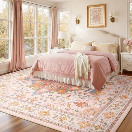 RELEANY Washable Area Rug, Large 10'x12', Pink/Light Pink/Colorful - Image 2