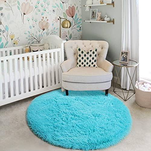 Amdrebio Blue Large Fuzzy Round Circle Area Rug 6Ft for Living Room Bedroom - Image 5