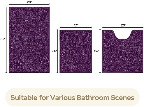 HOMEIDEAS Bathroom Rugs Set of 3, Super Soft Absorbent Chenille Bath Rugs - Image 3