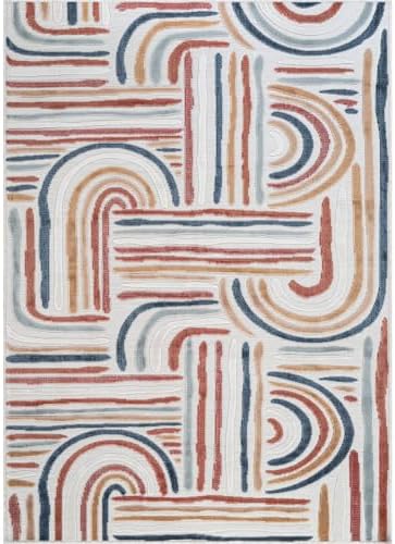 CAMILSON Indoor Outdoor Rug, Multicolor 9x12 Geometric Arch Striped Large Area Rugs for Patio and Home Areas, Easy-Cleaning Non-Shedding Living Room, Garden and Deck Washable Outside Carpet (9 x 12) - Image 3