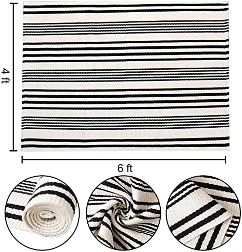BUAGETUP Black and White Outdoor Patio Rug 4' x 6',Cotton Front Porch Rug - Image 2