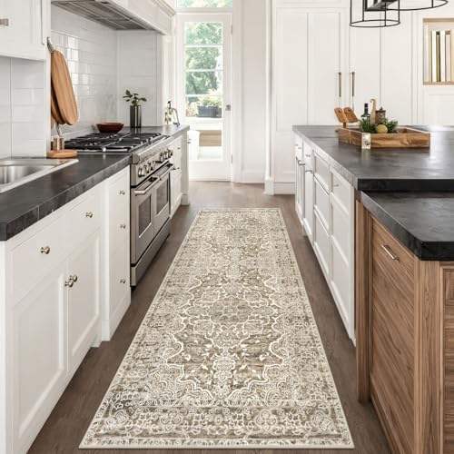 KUTA Washable Kitchen Runner 3x8 Vintage 8ft Runners Beige Brown - Image 3