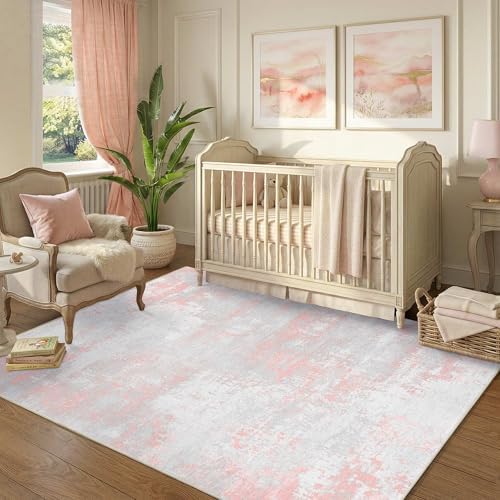 Pink 4x6 Area Rug for Entryway, Modern Abstract Cute Small Rugs - Image 3