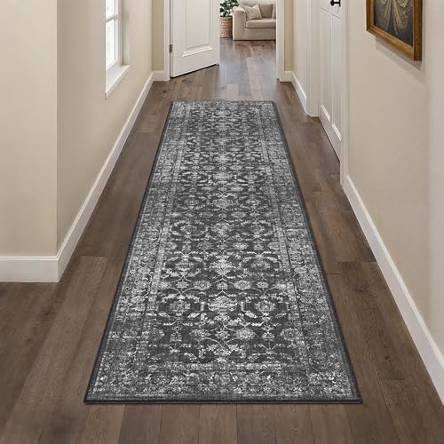 2x8 Washable Kitchen Runner Rug Non-Slip Vintage Black Throw Carpet - Image 4