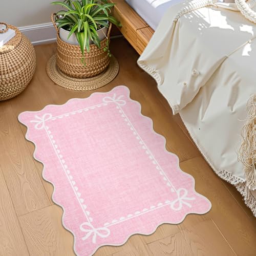 GarveeHome Scalloped Entryway Rug 2x3 Washable Front Door Bow Rug, Pink - Image 2
