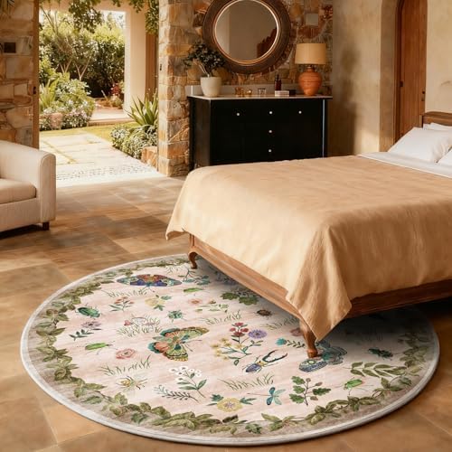 Washable Round Rugs for Bedroom 4ft: Living Room Rug Stain Resistant Non Slip Low Pile Ultra Soft Faux Wool Small Circle Rugs for Kitchen Entryway Bathroom Nursery Dorm Home Office Entrance Indoor - Image 5