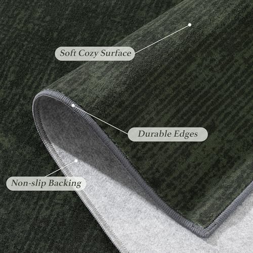 10x14 Washable Area Rug, Dark Green Solid Area Rugs for Living Room&Bedroom - Image 5