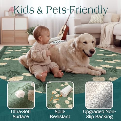 Non Slip Kitchen Runner Rug 2x6 Green Floral Hallway Runner Rugs - Image 2