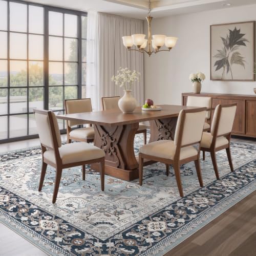 EIEIHOUSE Washable 8x10 Area Rugs for Living Room Antique Azure - Image 3