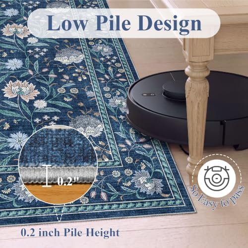 DUKINO 2x8 Runner Rug, Washable Vintage Floral Kitchen Rugs, Dark Blue - Image 7