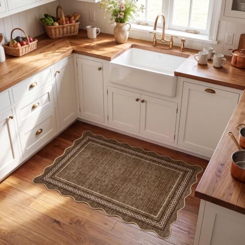 GarveeHome Scalloped Door Mat 2x3 Rugs for Entryway Washable Non-Slip，Brown - Image 2