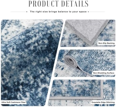9x12 Area Rug Living Room Rug: Washable Modern Abstract Soft Thin Rug Indoor Floor No Slip Stain Resistant Carpet for Bedroom Dining Room Farmhouse Nursery Home Office - Blue - Image 6