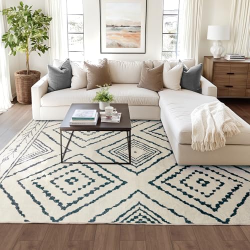 BESTSWEETIE 9'x12' Washable Area Rug for Living Room Bedroom White Black - Image 5