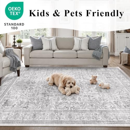 2x5 Washable Kitchen Runner Rug Non-Slip Vintage Gray Throw Carpet - Image 7