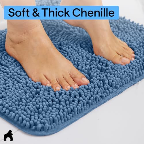GORILLA GRIP Bath Rug Mat for Bathroom, Absorbent Chenille, 48x17 Blue - Image 4
