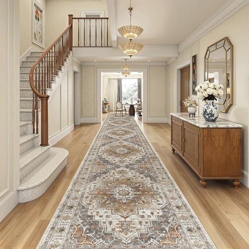 Madane Hallway Runner Rug 3x20 Washable Kitchen Runners 20ft, Turmeric/Grey - Image 2