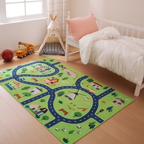 Amazon Basics Kids Washable Area Rug, Printed Carpet Play Mat for Living Room, Bedroom, Nursery, Classroom, 4' W × 6' L, City Road Green - Image 2