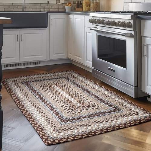 Super Area Rugs 20x30 Farmhouse Braided Rug - Natural Soft Cotton Carpet for Bathroom, Kitchen, Doorway - Primitive Country Woven Rug - Brown/Slate Gray/Ivory by SuperAreaRugs