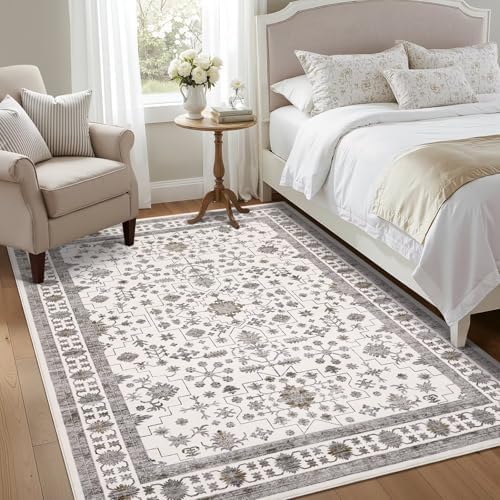 GarveeHome 5x7 Washable Rug Living Room Vintage Bedroom Beige Brown Rug - Image 2