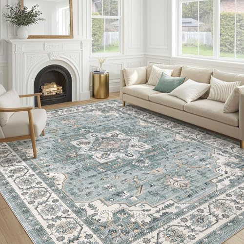 cotiled 8x10 Area Rug for Living Room, Washable, Traditional, Denim Blue by COTILED