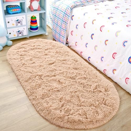 Noahas 2x5 Navy Blue Fluffy Soft Oval Rug Non-Slip for Bedroom Dorm Hallway by ModernHomeDecor
