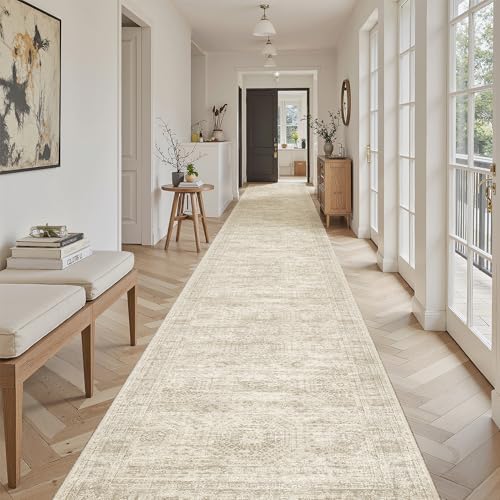 Soalmost Washable 3x20 Hallway Runner Rug Non-Slip Kitchen Entry Rugs Beige - Image 3