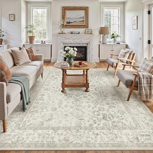 PureCozy 9x12 Taupe Area Rug Washable Non Slip Large Vintage Living Room by PureCozy