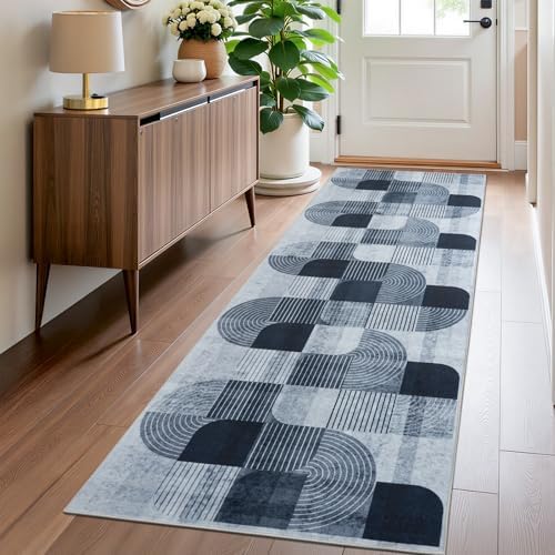 Washable Modern Geometric Hallway Runner Rug for Kitchen Grey 2.7x8 by Ailyei
