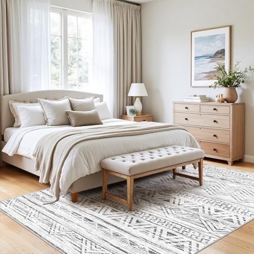 4x5 Area Rug Washable Moroccan: Non Slip Entryway Floor Mat Grey - Image 2
